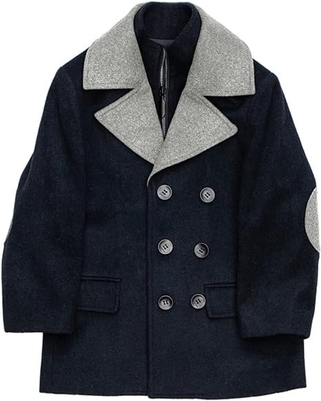 Isaac Mizrahi Boy's 2-20 Double Breasted Wool-Blend Contrast Collar Peacoat with Bib