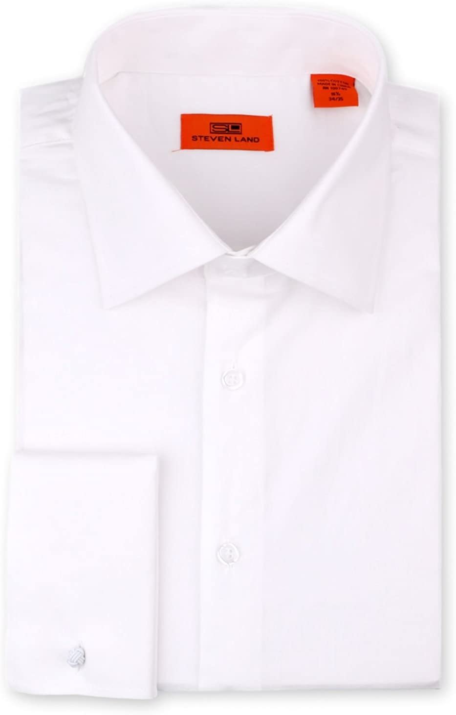 Steven Land Men's Signature Solid Poplin Dress Shirt 100% Cotton French Cuff Also Available Big and Tall - CLEARANCE - FINAL SALE