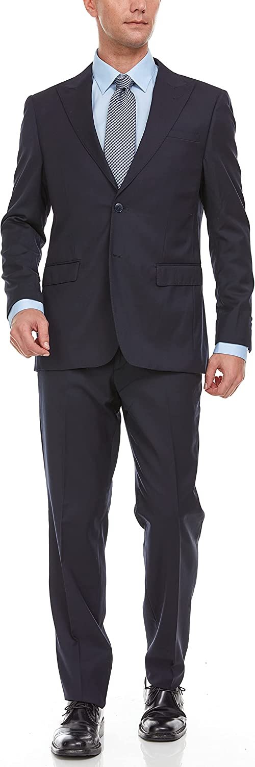 Men's Luxury Tailored Modern Fit 2-Piece Single Breasted 100% Wool Peak Lapel Suit