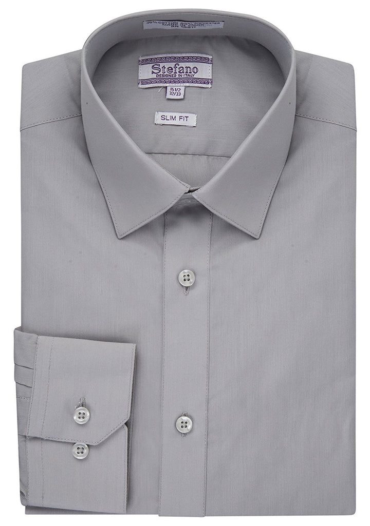 Stefano Men's Slim Fit Solid Poplin Dress Shirt - CLEARANCE - FINAL SALE