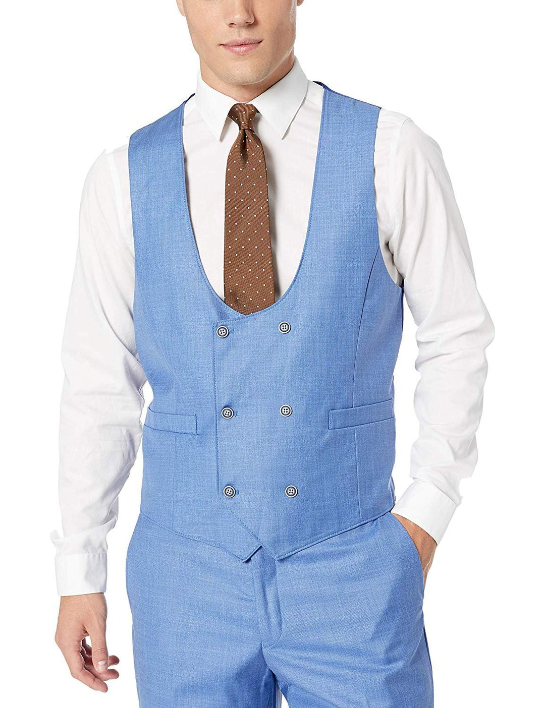 Adam Baker Men's Modern Fit 3-Piece (Jacket, Vets, Trousers) Peak Lapel Linen Feel Suit Set - CLEARANCE - FINAL SALE