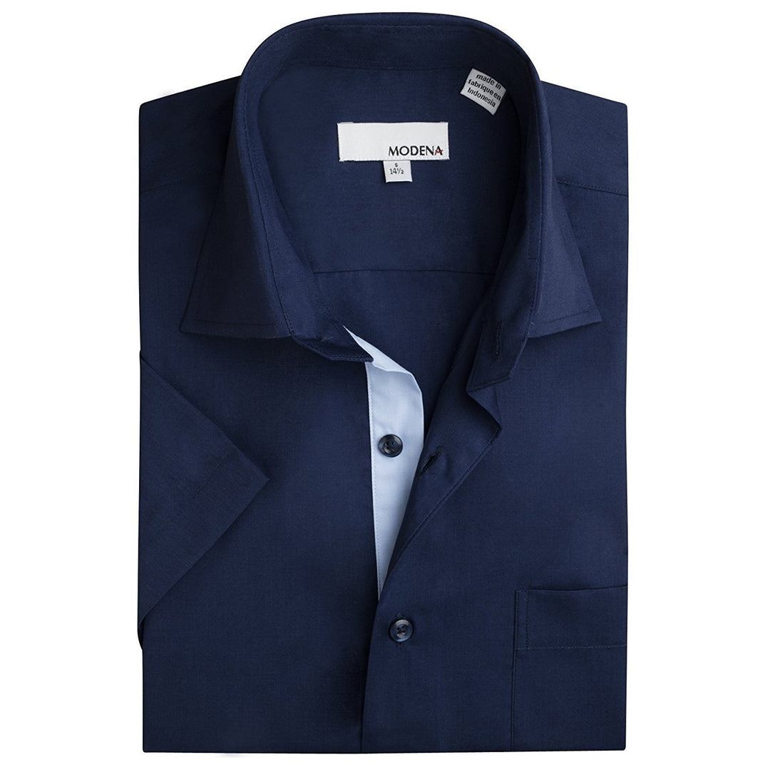 Modena Men's Short Sleeve Inner Contrast Dress Shirt
