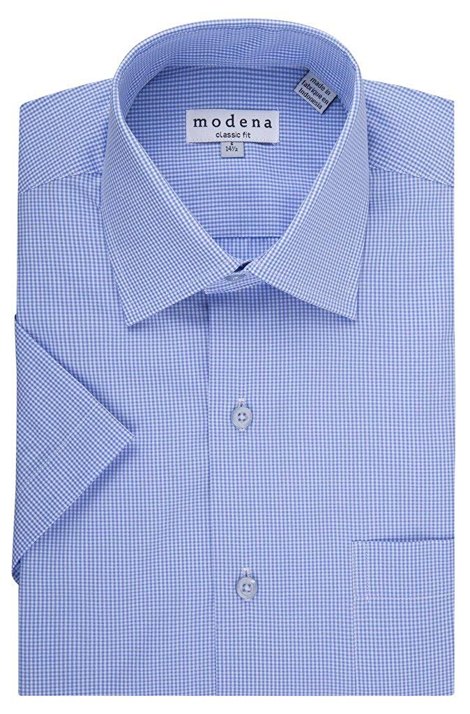 Modena Men's Classic Fit Short-Sleeve Gingham Check Dress Shirt - Big & Tall Sizes Available - CLEARANCE FINAL SALE
