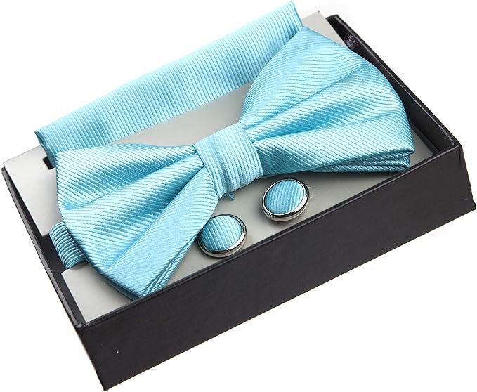 Adam Baker Twill Pattern Pre-Tied Bow Tie with Pocket Square and Cufflinks Gift Set - Colors