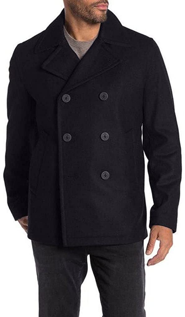 Michael Kors Mens Double Breasted Jacket Wool-Blend Pea Coat