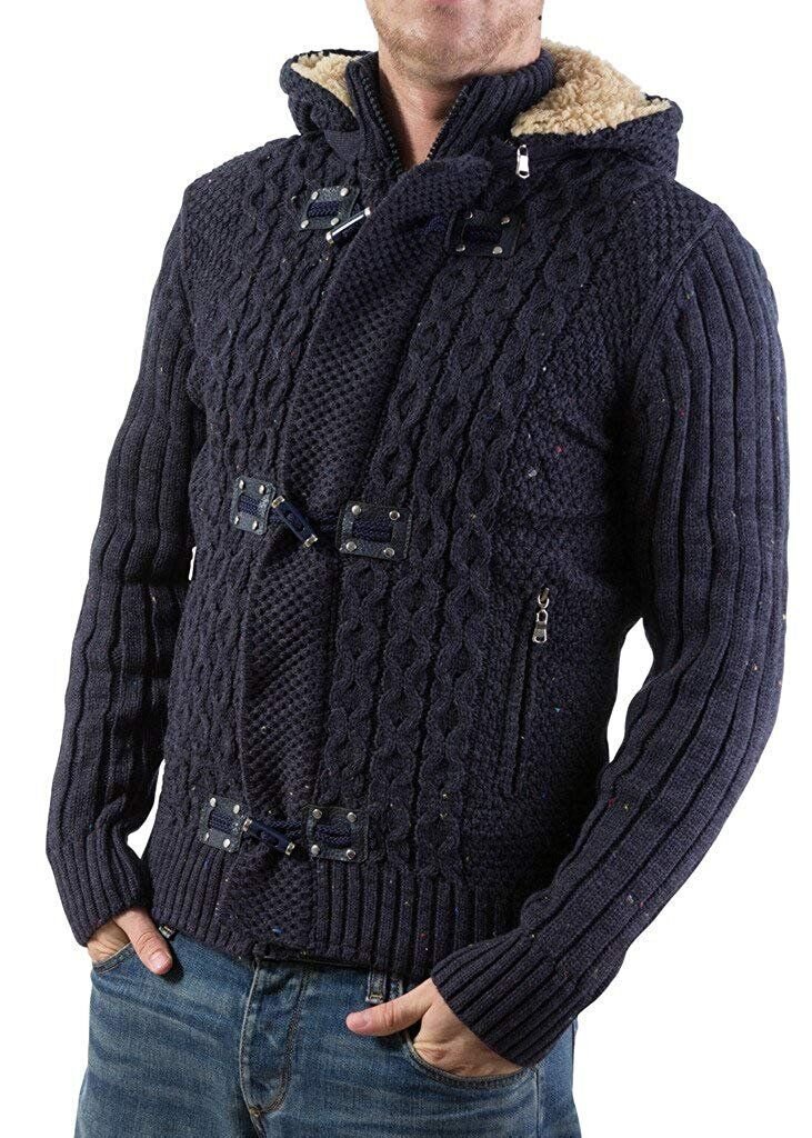 Men's Slim Fit Full Zip & Toggle Sherpa Lined Luxury Hooded Sweater - Colors - CLEARANCE, FINAL SALE!
