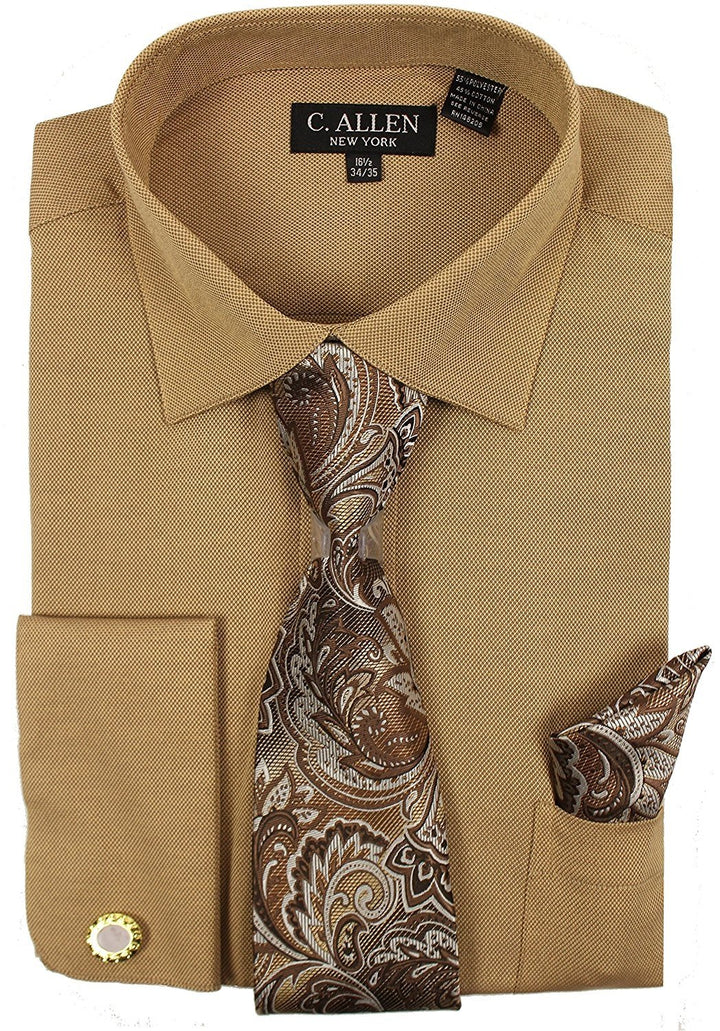 C. Allen Men's Regular Fit Micro Pattern French Cuff Dress Shirt - Cufflinks, Tie & Hanky Combo - CLEARANCE -  FINAL SALE