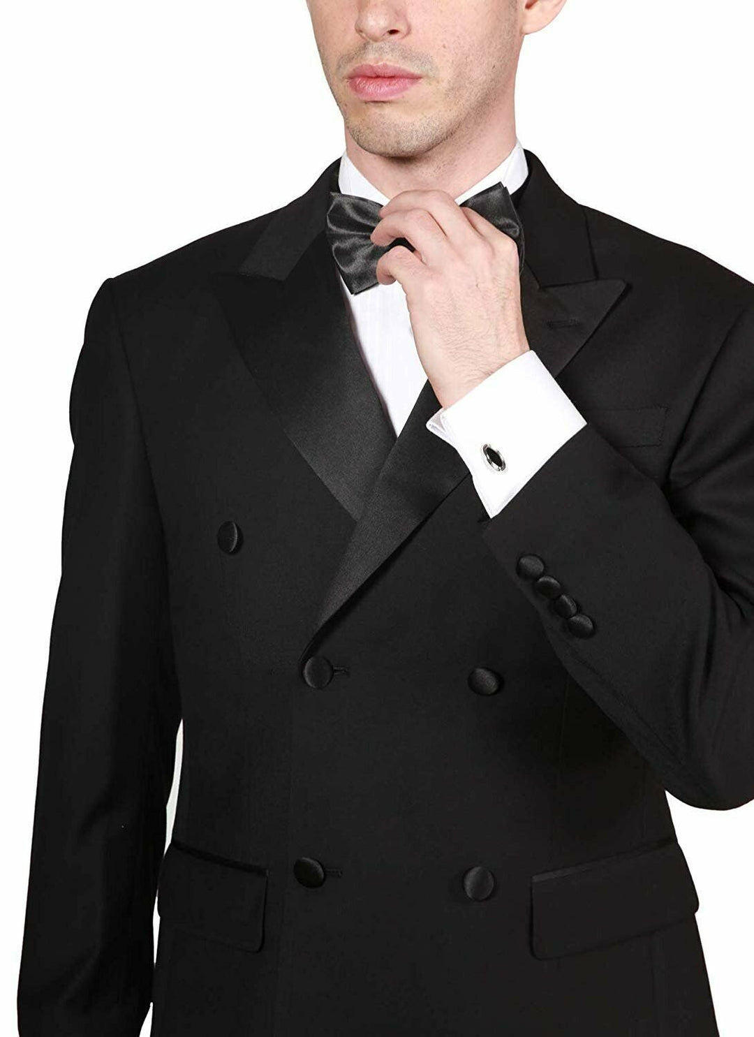 Adam Baker Men's Formal Regular Fit 2-Piece Double Breasted Peak Lapel 100% Wool Tuxedo