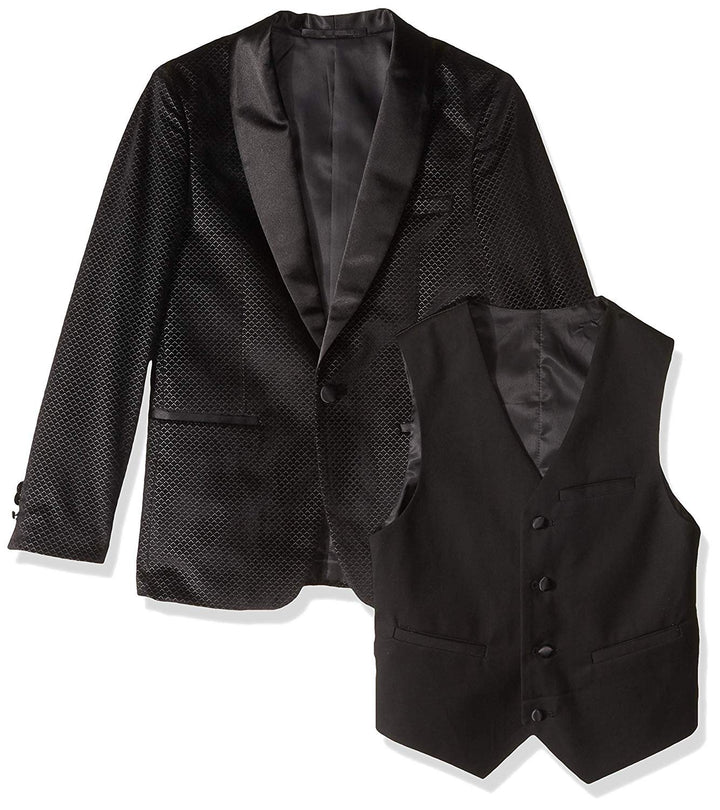 Isaac Mizrahi Boy's 3-Piece (Jacket Vest Trousers) Satin Shawl Collar Formal Tuxedo Suit Set