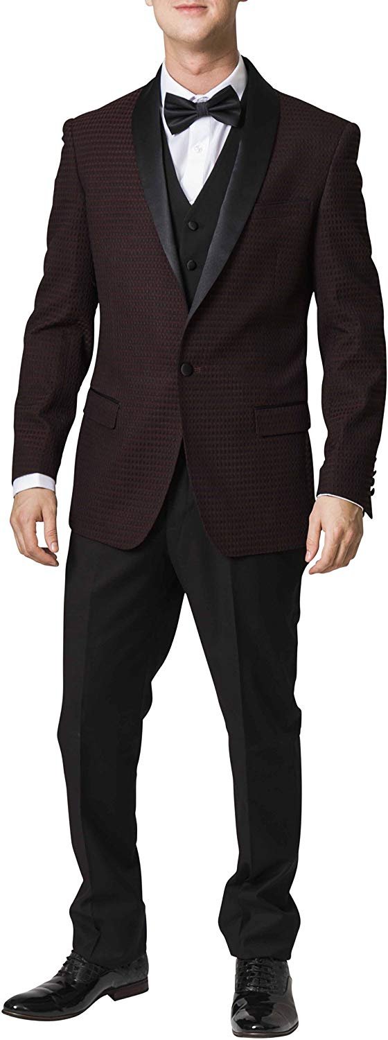 Statement Men's Modern Fit 3-Piece Luxury Textured Design Tuxedo Suit Set - CLEARANCE - FINAL SALE !!