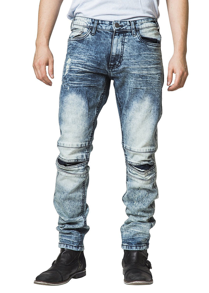 Mad Blue Men's Biker Slim Fit Tapered Leg Distressed Moto Style Jeans - Available in More Designs