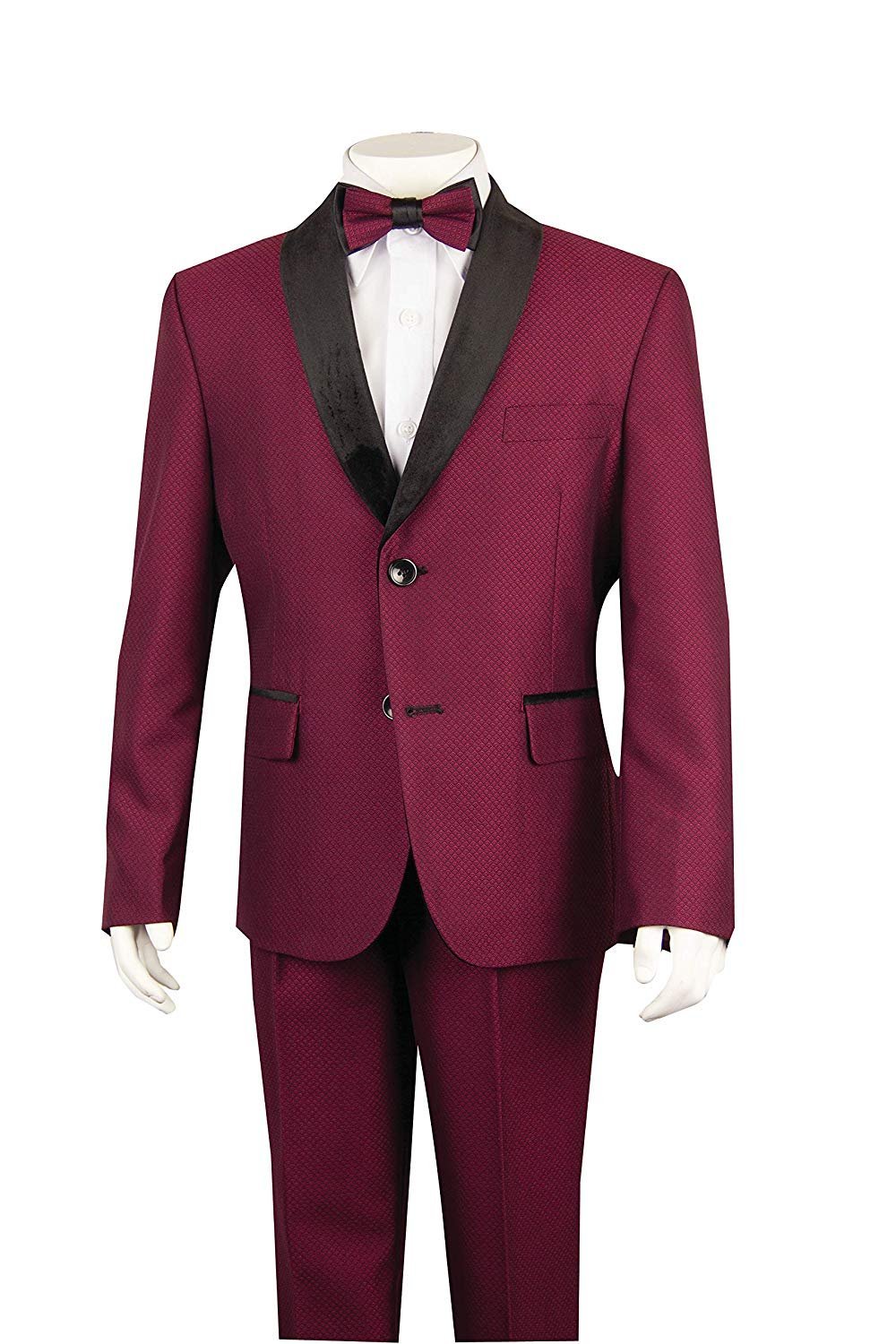 Junoior Boy’s Velvet Shawl Collar Textured Weave 4-Piece Tuxedo Suit Set - CLEARANCE - FINAL SALE