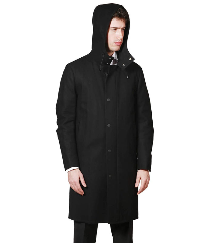 DKNY Men's Modern Fit Wool Blend All-Weather Knee Length Hooded Overcoat